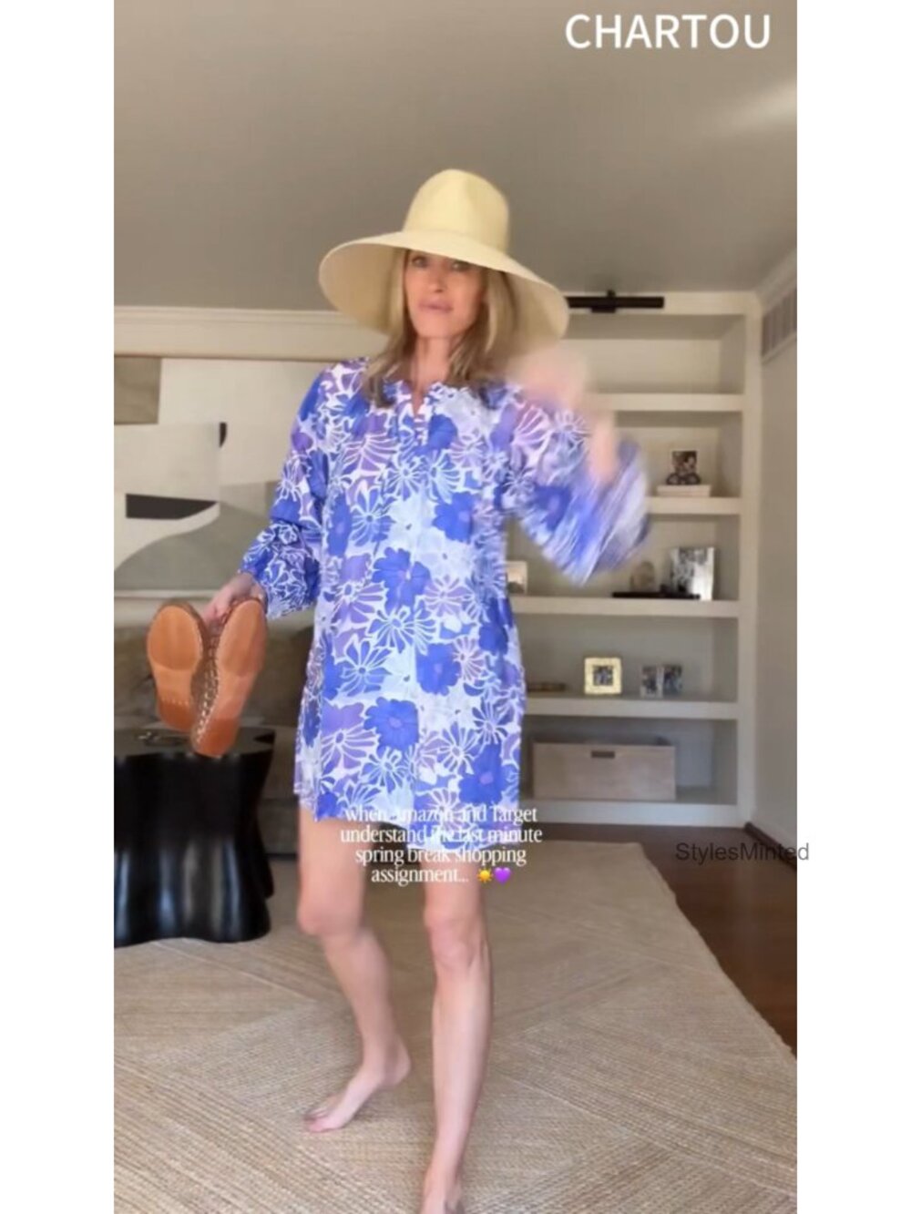 Women's Boho Floral Tunic Dress Long Sleeve Loose Fit Summer Vacation Cover Up - Picture 6 of 6